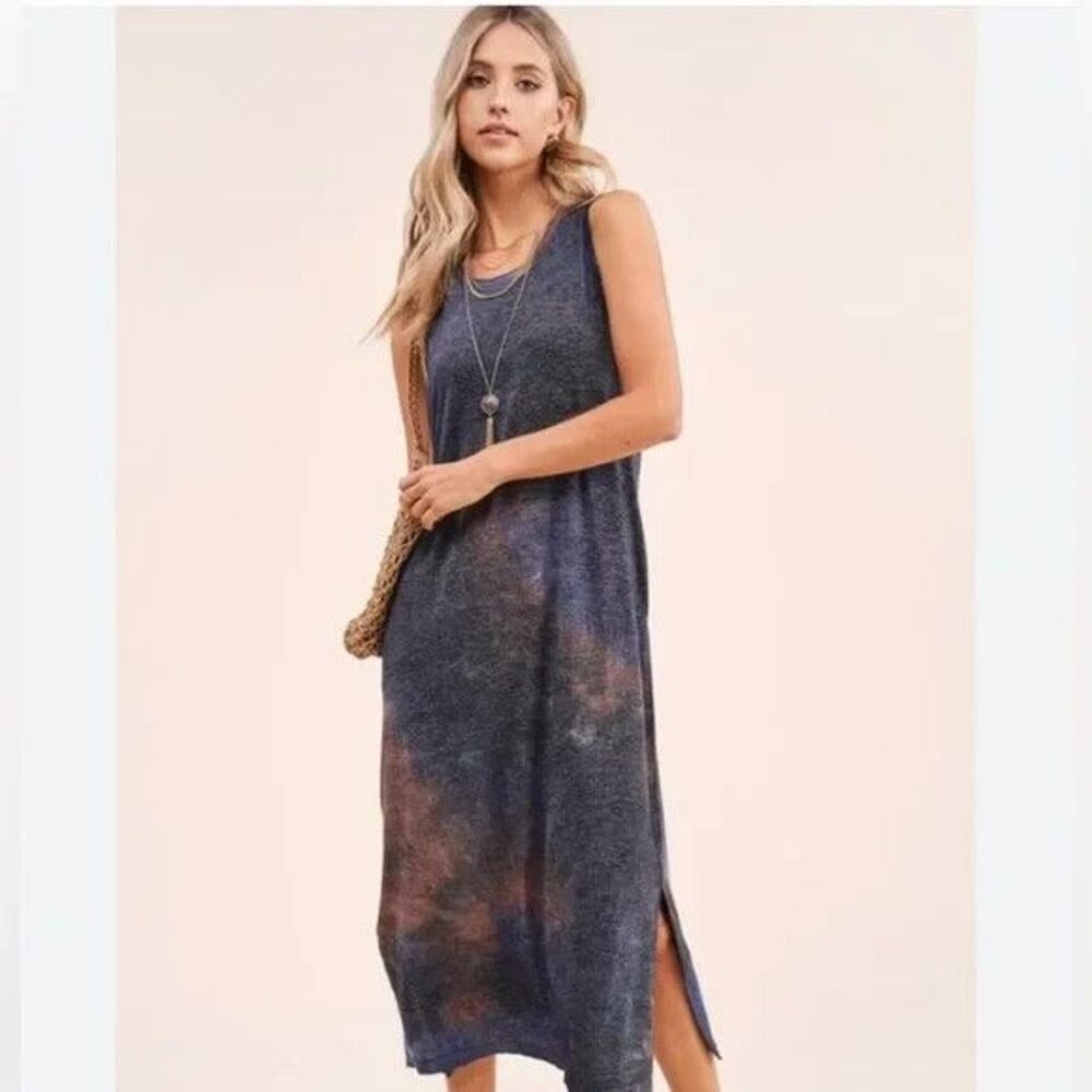 La Miel Sz Small Tie Dye Galaxy Sleeveless Tank Midi Dress Boho Beachy Hippie